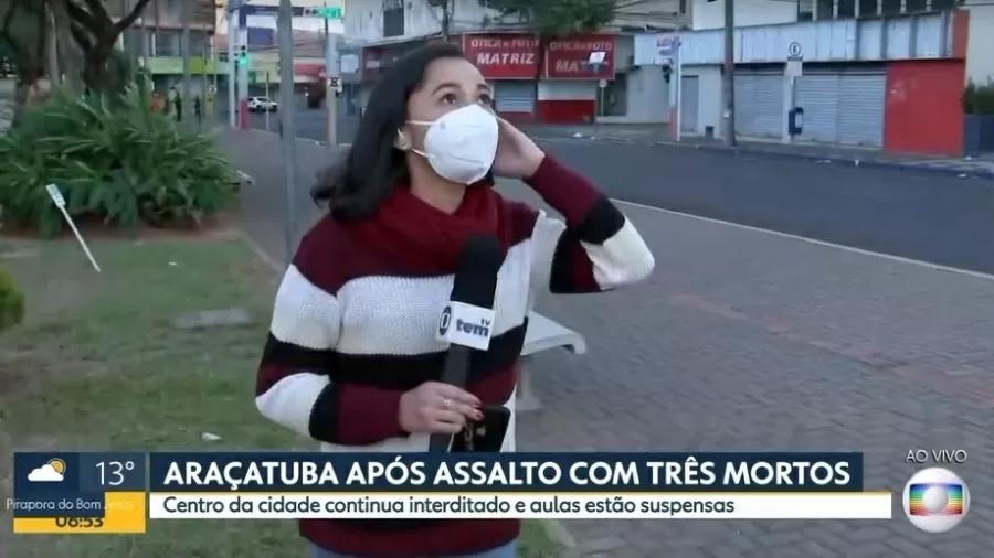 Repórter da Globo leva susto ao vivo com barulho de explosão em Araçatuba