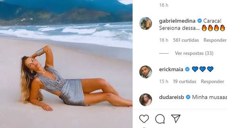 "Sereiona", elogia Gabriel Medina sobre ensaio Yasmin Brunet na praia
