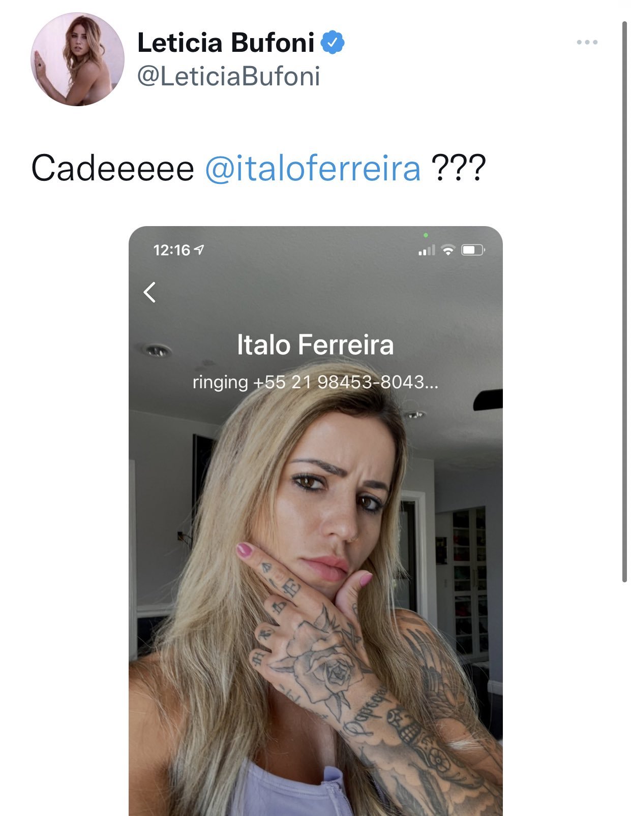 Sem querer, Letícia Bufoni vaza número de Ítalo Ferreira nas redes: 'Mancada'