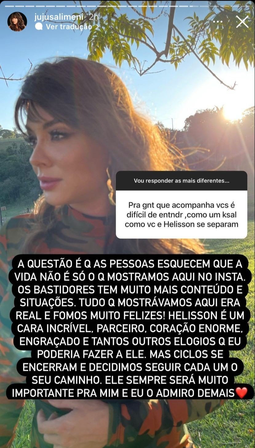 'Ele é um cara incrível', declara Juju Salimeni sobre ex após término de namoro