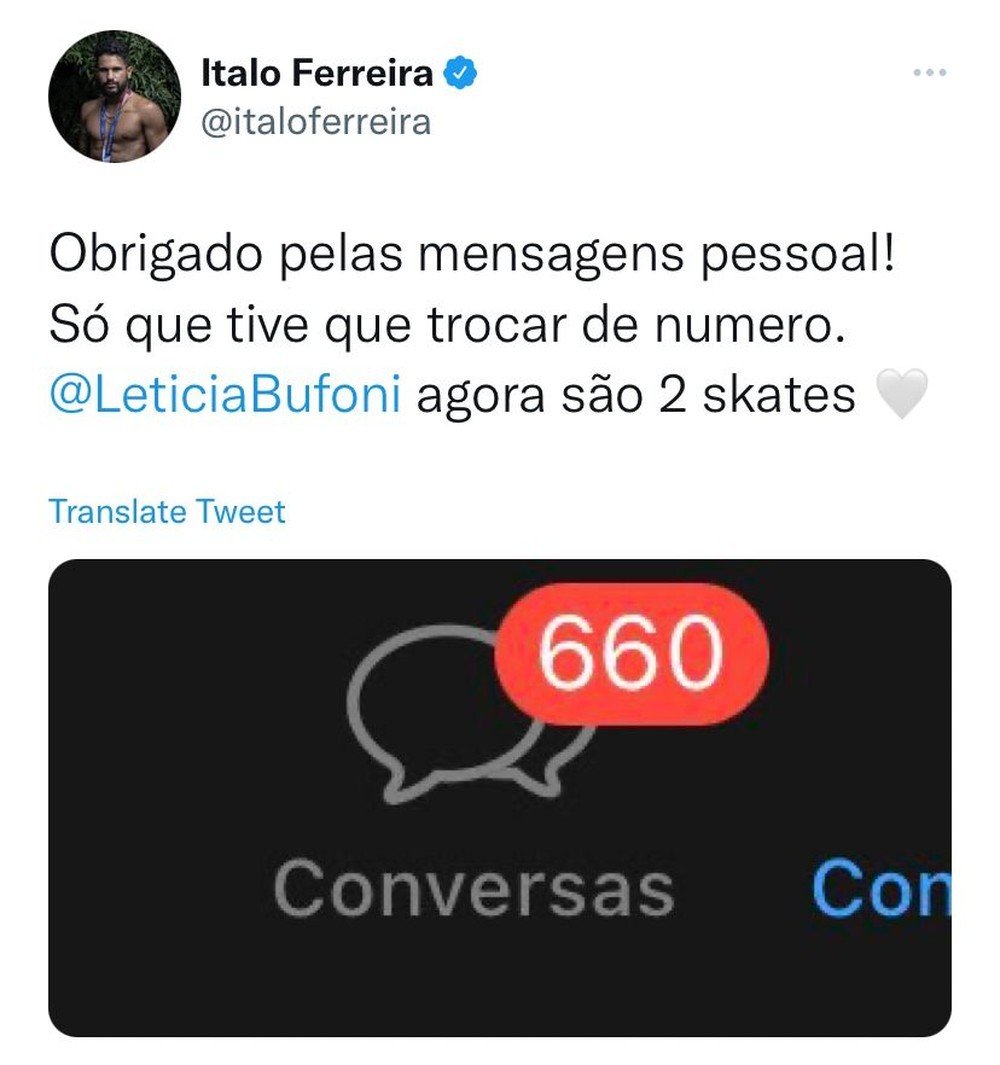 Sem querer, Letícia Bufoni vaza número de Ítalo Ferreira nas redes: 'Mancada'