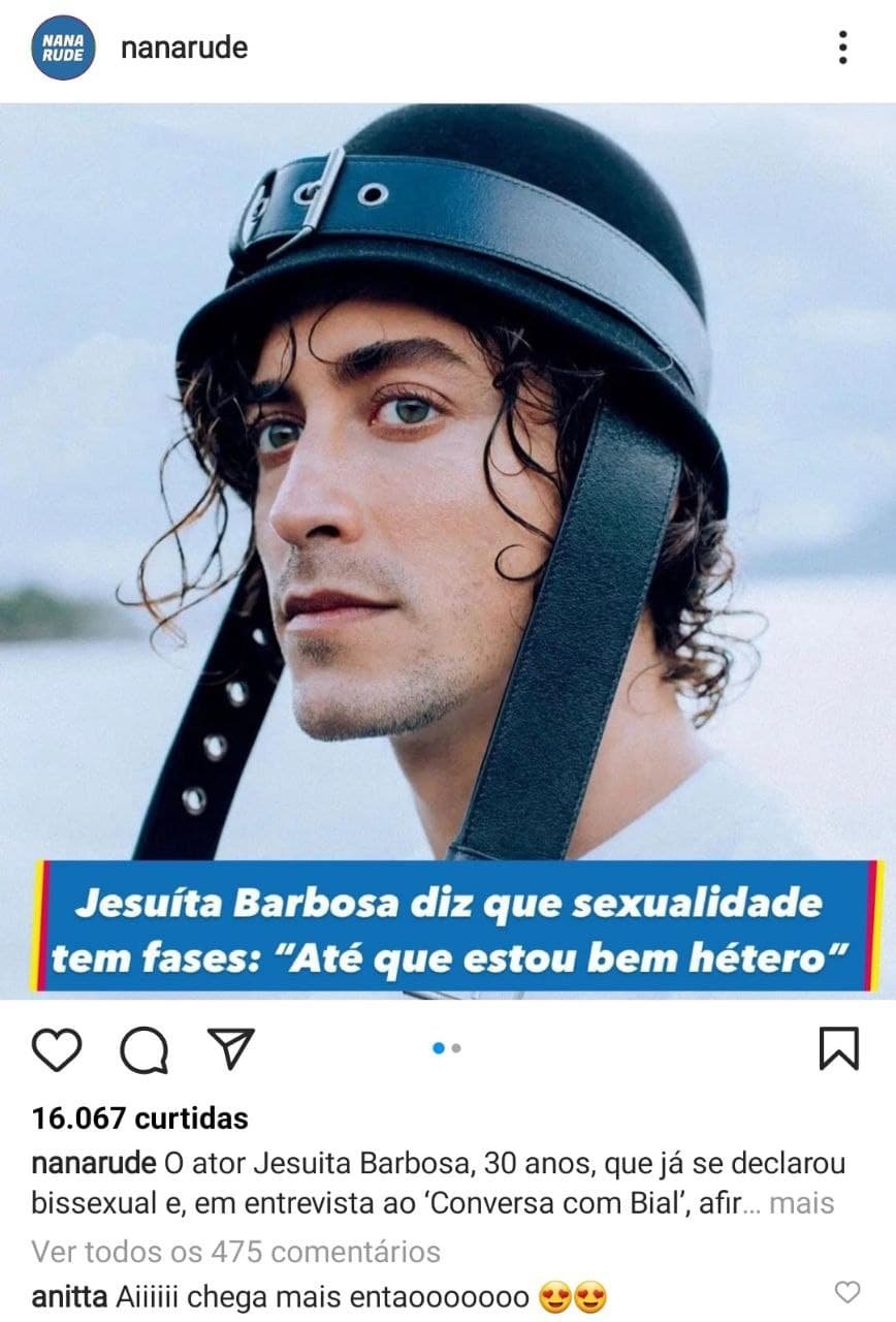 Após Jesuíta Barbosa dizer que está 'bem hétero', Anitta dá o bote: 'Chega mais' 4 Após Jesuíta Barbosa dizer que está 'bem hétero', Anitta dá o bote: 'Chega mais'