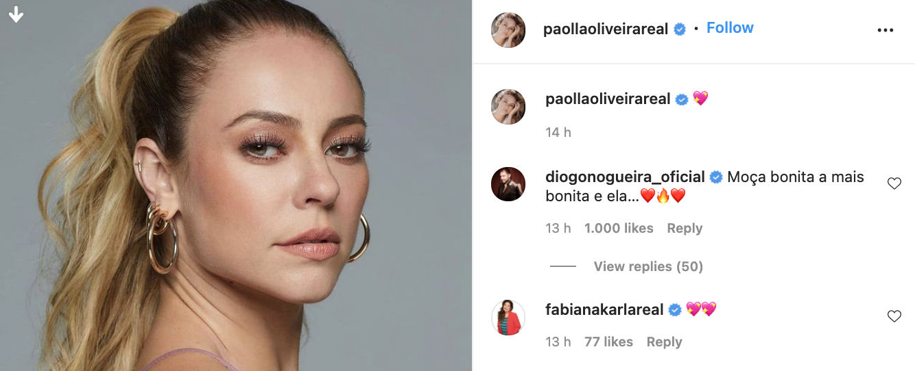 Paolla Oliveira ganha elogios de Diogo Nogueira em fotos: ‘A mais bonita’
