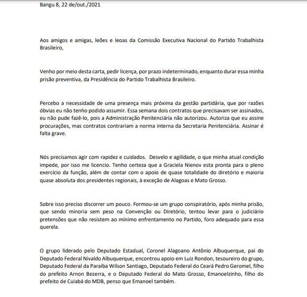 Jefferson pede licença da presidência do PTB e ataca aliados