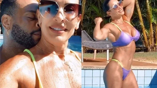 Scheila Carvalho mostra corpão em dia de piscina com o marido
