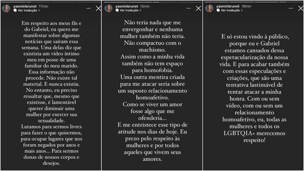 'Lamentável', diz Yasmin Brunet sobre sogra afirmar que modelo fez vídeo íntimo 4 'Lamentável', diz Yasmin Brunet sobre sogra afirmar que modelo fez vídeo íntimo