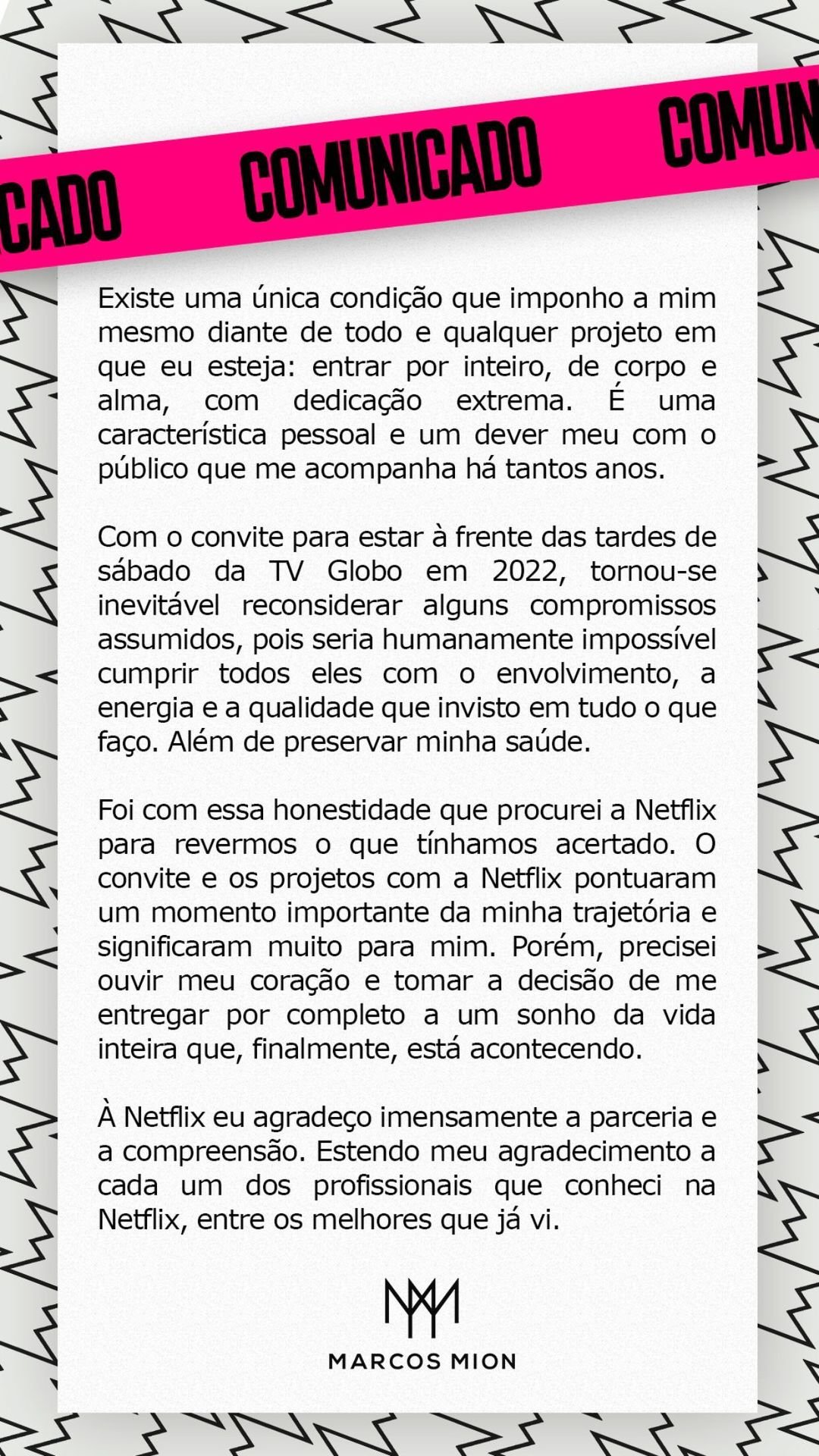 Marcos Mion deixa contrato com Netflix para assumir sábados na Globo