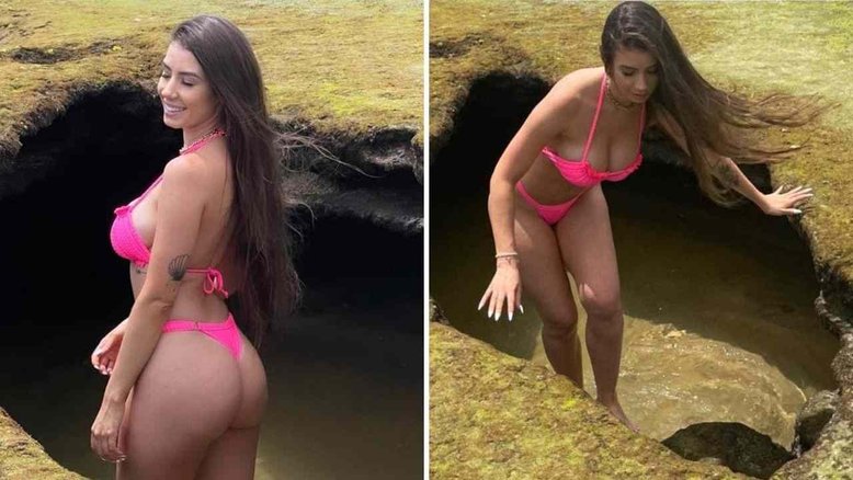 Maria Lina mostra sufoco para fazer foto de biquíni: ‘Quase me matei’