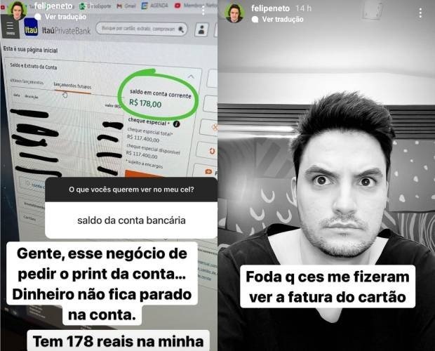 Felipe Neto surpreende ao mostrar conta bancária com R$ 178: ‘Dinheiro não fica parado’