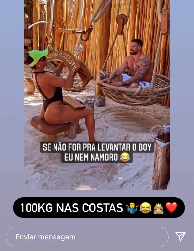 Em treino, Juju Salimeni usa namorado como peso
