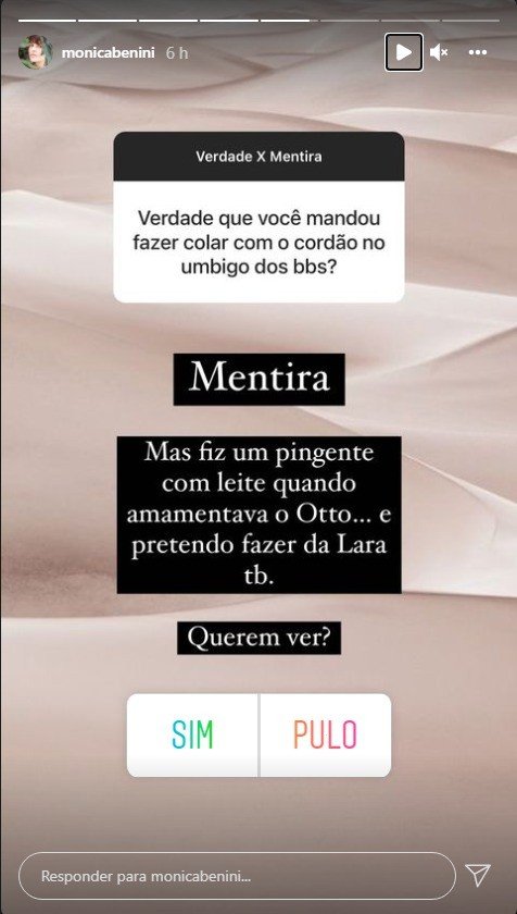 Monica Benini revela ter feito joia com leite de amamentação do filho