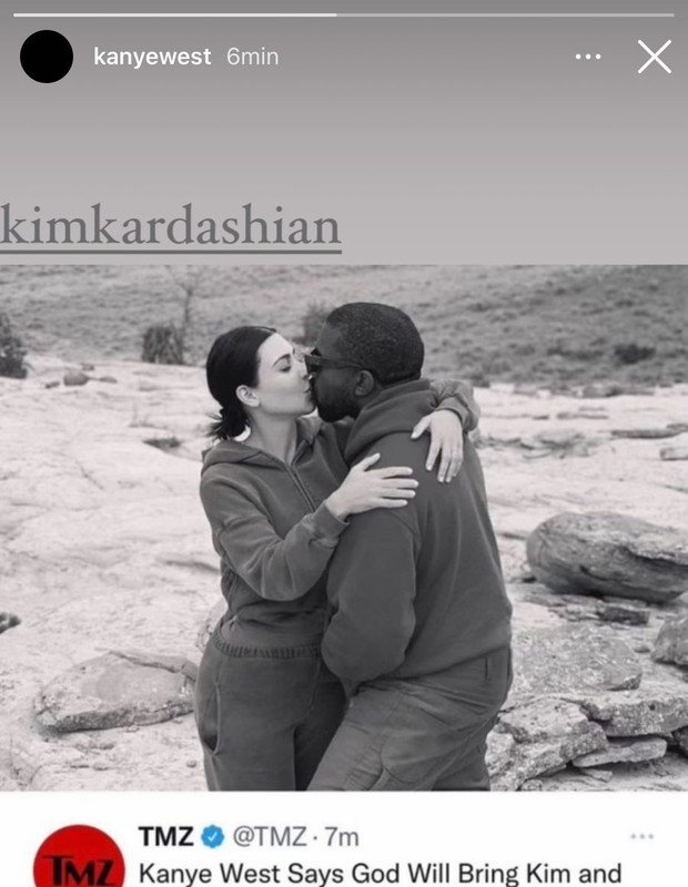 'Deus a trará de volta', diz Kanye West ao publicar foto beijando Kim Kardashian 4 'Deus a trará de volta', diz Kanye West ao publicar foto beijando Kim Kardashian