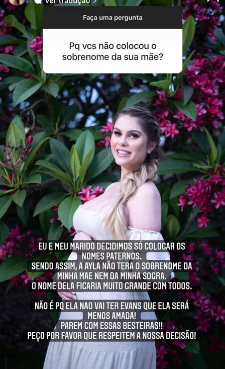 'Só os paternos', diz Bárbara Evans sobre não usar sobrenome da mãe na filha