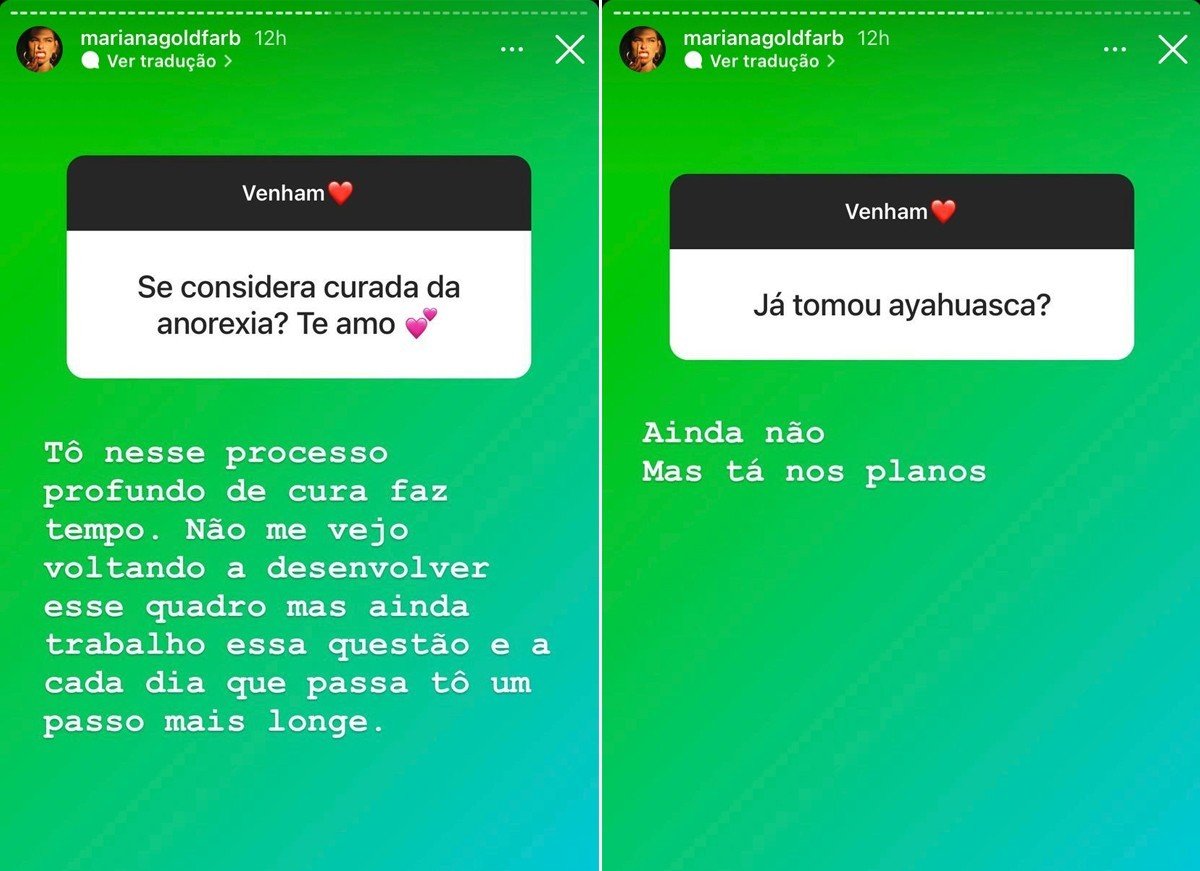 Mariana Goldfarb afirma que não está "curada" da anorexia: 'Processo profundo' 4 Mariana Goldfarb afirma que não está "curada" da anorexia: 'Processo profundo'