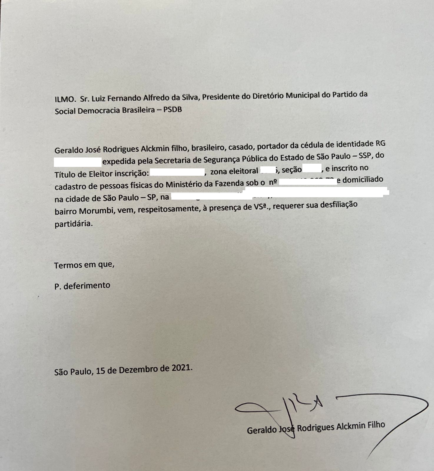 Geraldo Alckmin se desfilia do PSDB após 33 anos; veja a carta 2 Geraldo Alckmin se desfilia do PSDB após 33 anos; veja a carta