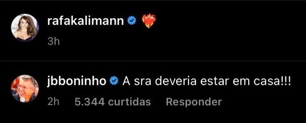 Rafa Kalimann toma puxão de orelha de Boninho: 'Deveria estar em casa' 4 Rafa Kalimann toma puxão de orelha de Boninho: 'Deveria estar em casa'