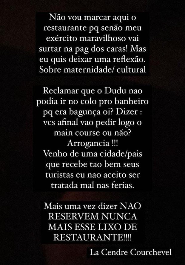 Viajando com os filhos na França, Luma Costa detona restaurante que 'não gosta de crianças' 10 Viajando com os filhos na França, Luma Costa detona restaurante que 'não gosta de crianças'
