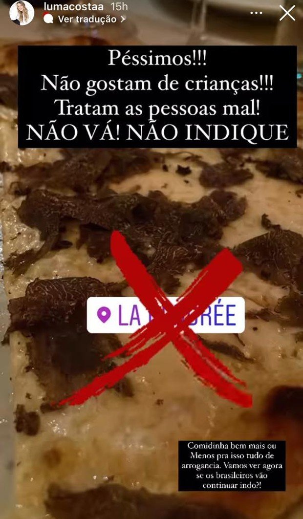 Viajando com os filhos na França, Luma Costa detona restaurante que 'não gosta de crianças'