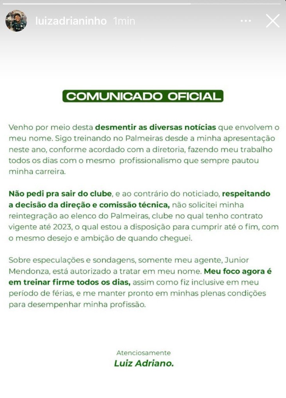 Luiz Adriano se posiciona e ressalta desejo de continuar no Palmeiras: Não pedi para sair'