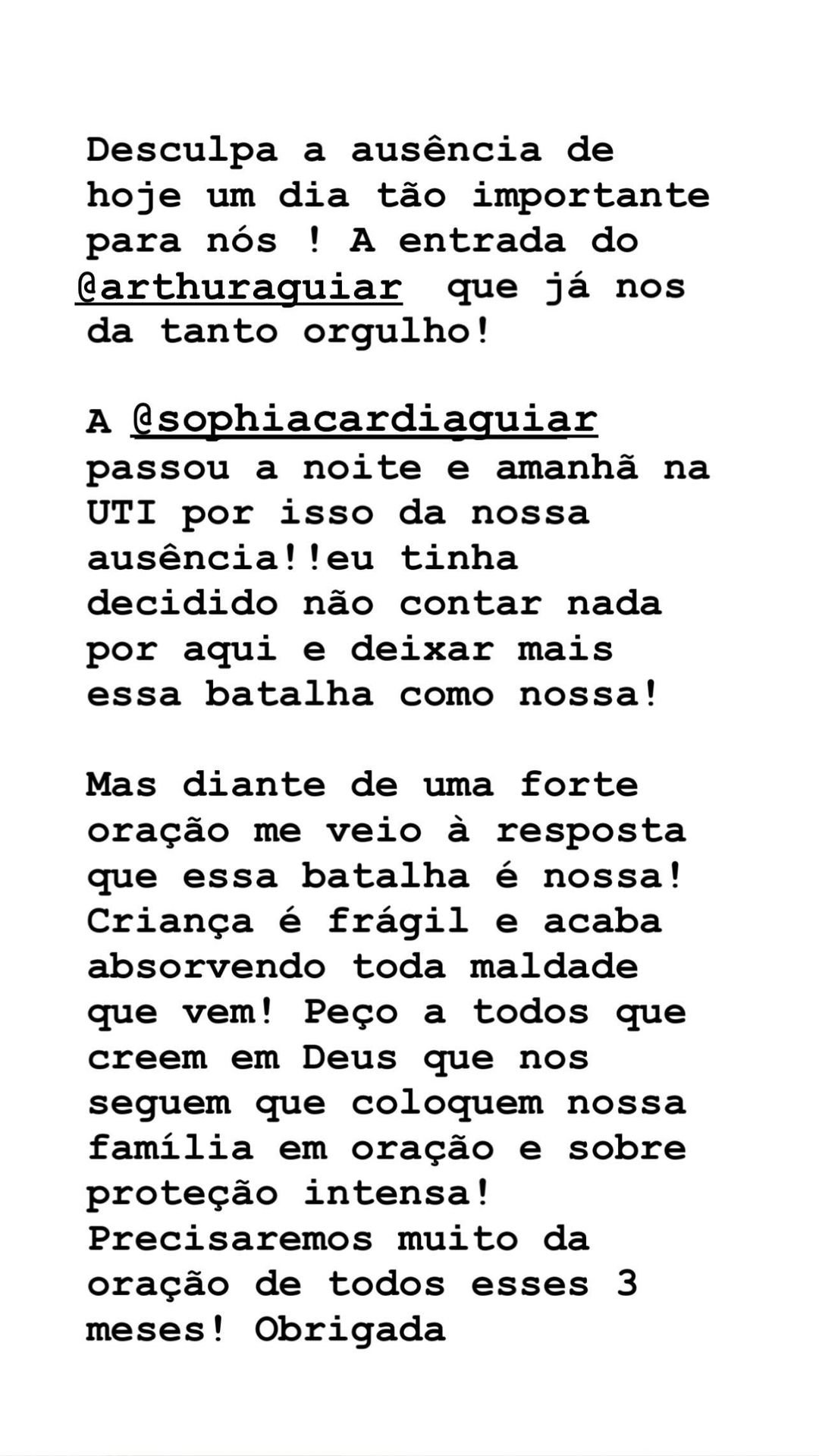 Maíra Cardi diz que filha com Arthur Aguiar ficou na UTI