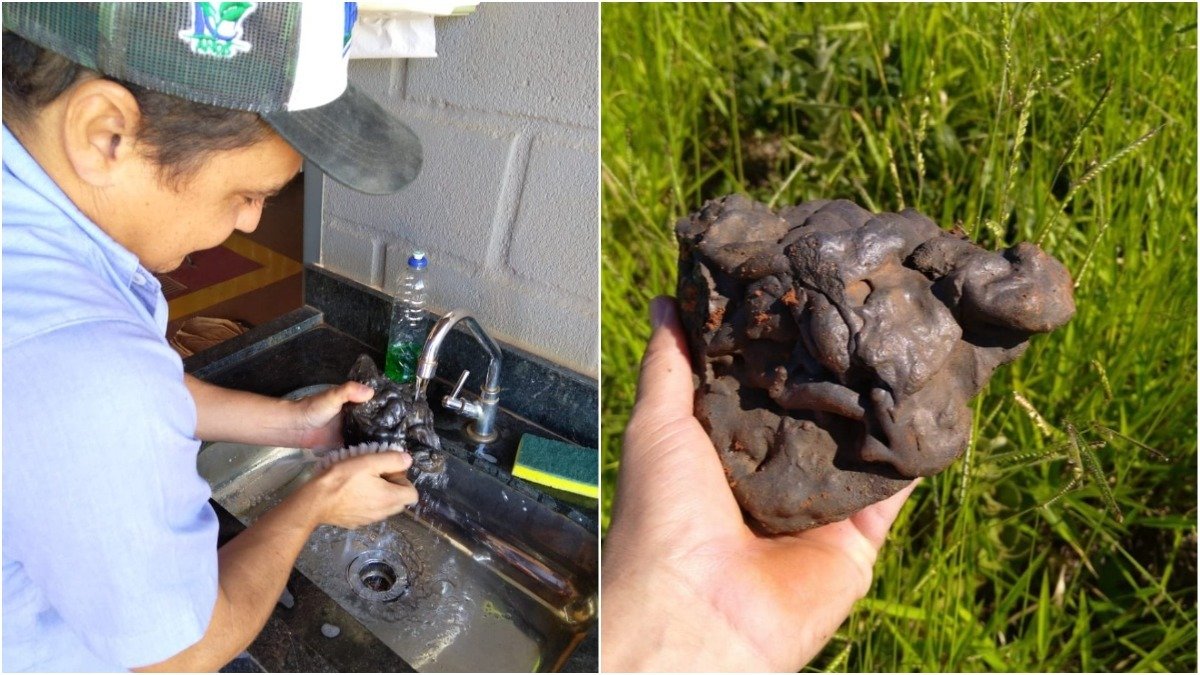 Morador de MG viraliza nas redes sociais ao lavar suposto fragmento de meteorito