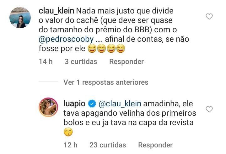 'Já tava em capa de revista', diz Luana Piovani ao rebater seguidora que sugeriu divisão de cachê com ex 4 'Já tava em capa de revista', diz Luana Piovani ao rebater seguidora que sugeriu divisão de cachê com ex