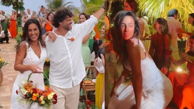 Carol Barcellos se casa na praia com direito a funk e dança até o chão