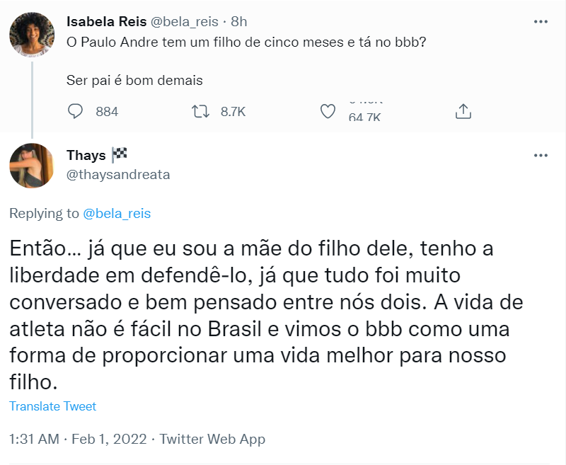BBB22: Ex de Paulo André defende o atleta após críticas: ‘Paizão’