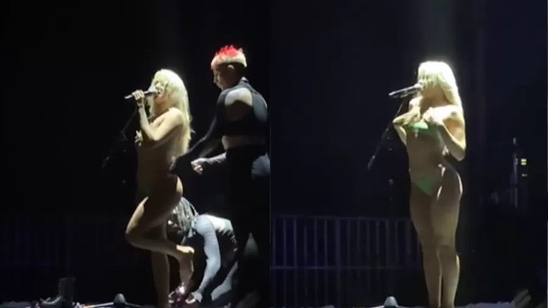 Luísa Sonza tira a roupa em apresentação de parceria com Ludmilla
