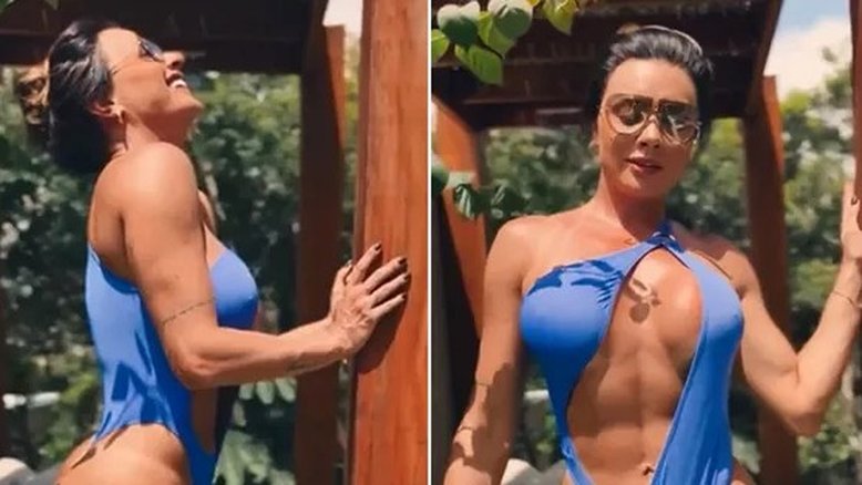 Juju Salimeni aparece com body cavado em vídeo e exibe músculos