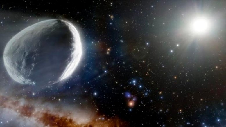 Concepção artística do cometa C/2014 UN271: felizmente, ele não chegará mais perto do que 1,6 bilhão de quilômetros a partir do Sol. Crédito: NOIRLab, NSF, Aura, J. da Silva (Spaceengine)
