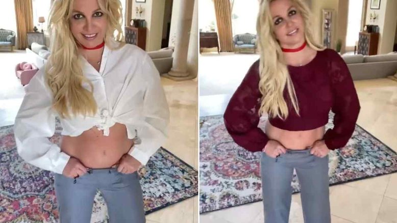 Após anunciar gravidez, Britney Spears exibe barriguinha: 'Calças servindo... quase'