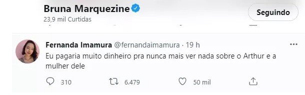 BBB22: Bruna Marquezine curte post em rede social criticando Arthur Aguiar
