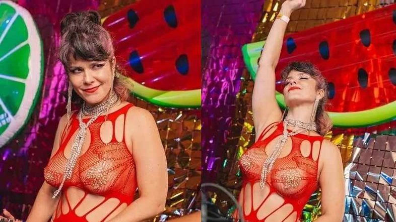Samara Felippo ataca de DJ e aposta em look com direito a tapa-mamilos