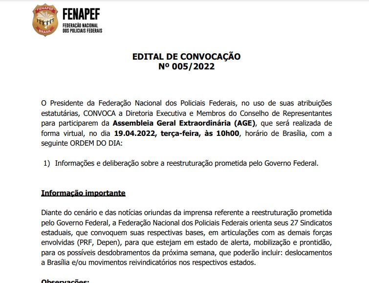 Policiais Federais marcam assembleia e não descartam paralisação