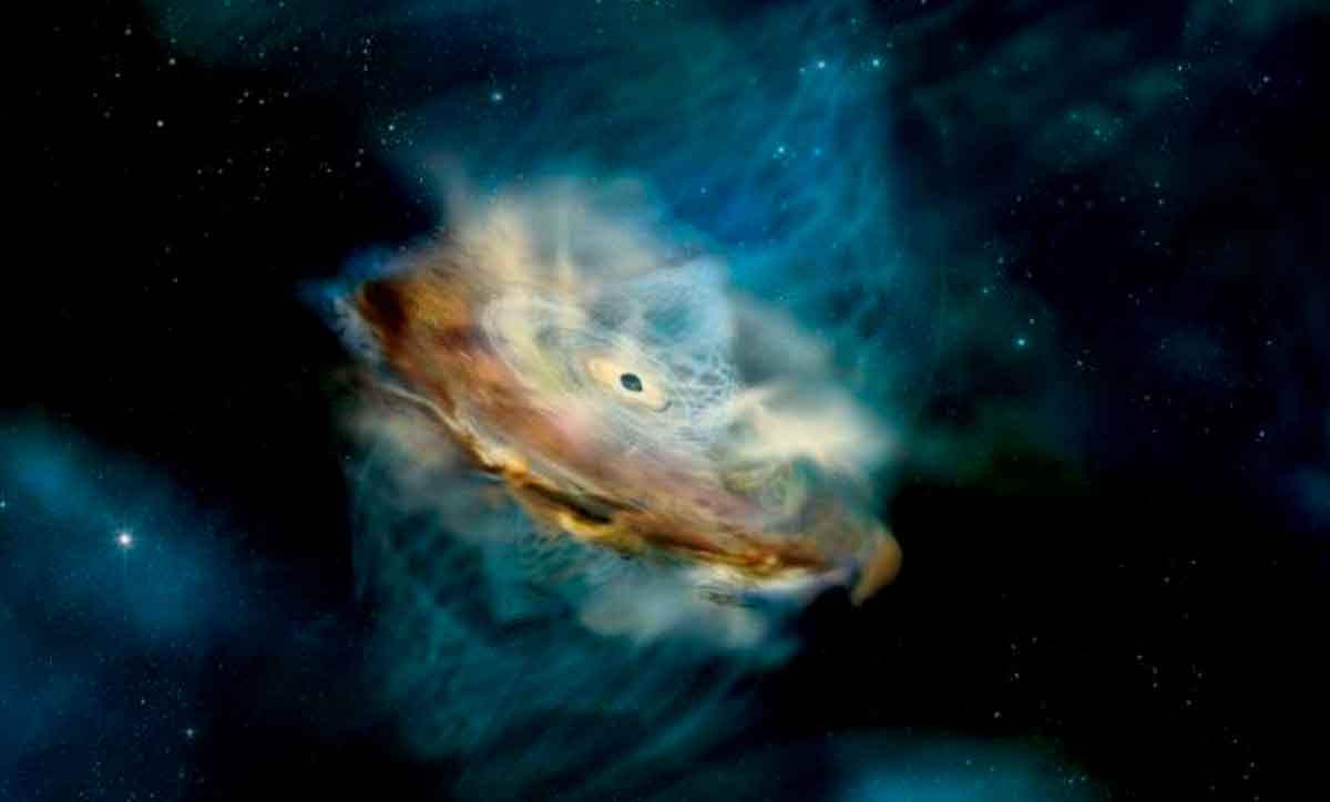 Concepção artística de uma galáxia distante experimentando um aumento repentino de brilho. Crédito: Nasa/Sonoma State University, Aurore Simonnet
