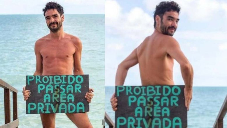 Caio Blat surge nu na praia: 'Área privada'