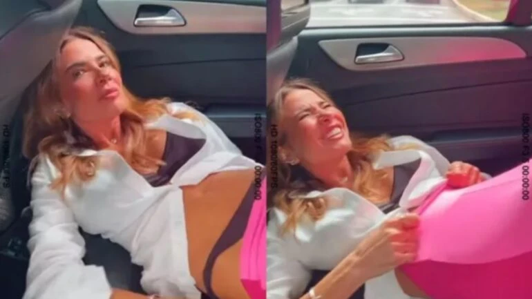 Luciana Gimenez mostra que tem que trocar de roupa no banco de trás do carro