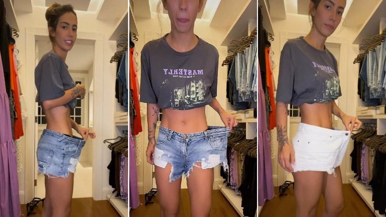 Gabi Brant veste shorts de quando tinha 17 kg a mais: 'Nem precisei abrir o zíper'
