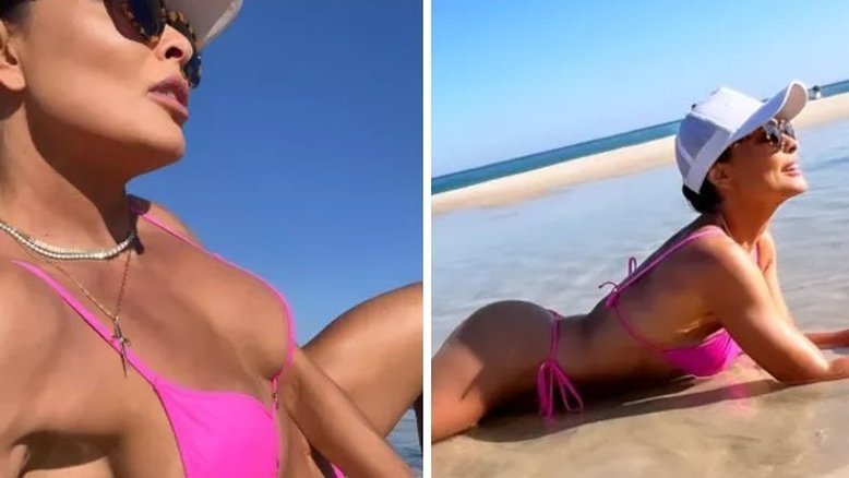 De biquíni rosa, Juliana Paes passa domingo na praia: ‘Vim me curar’