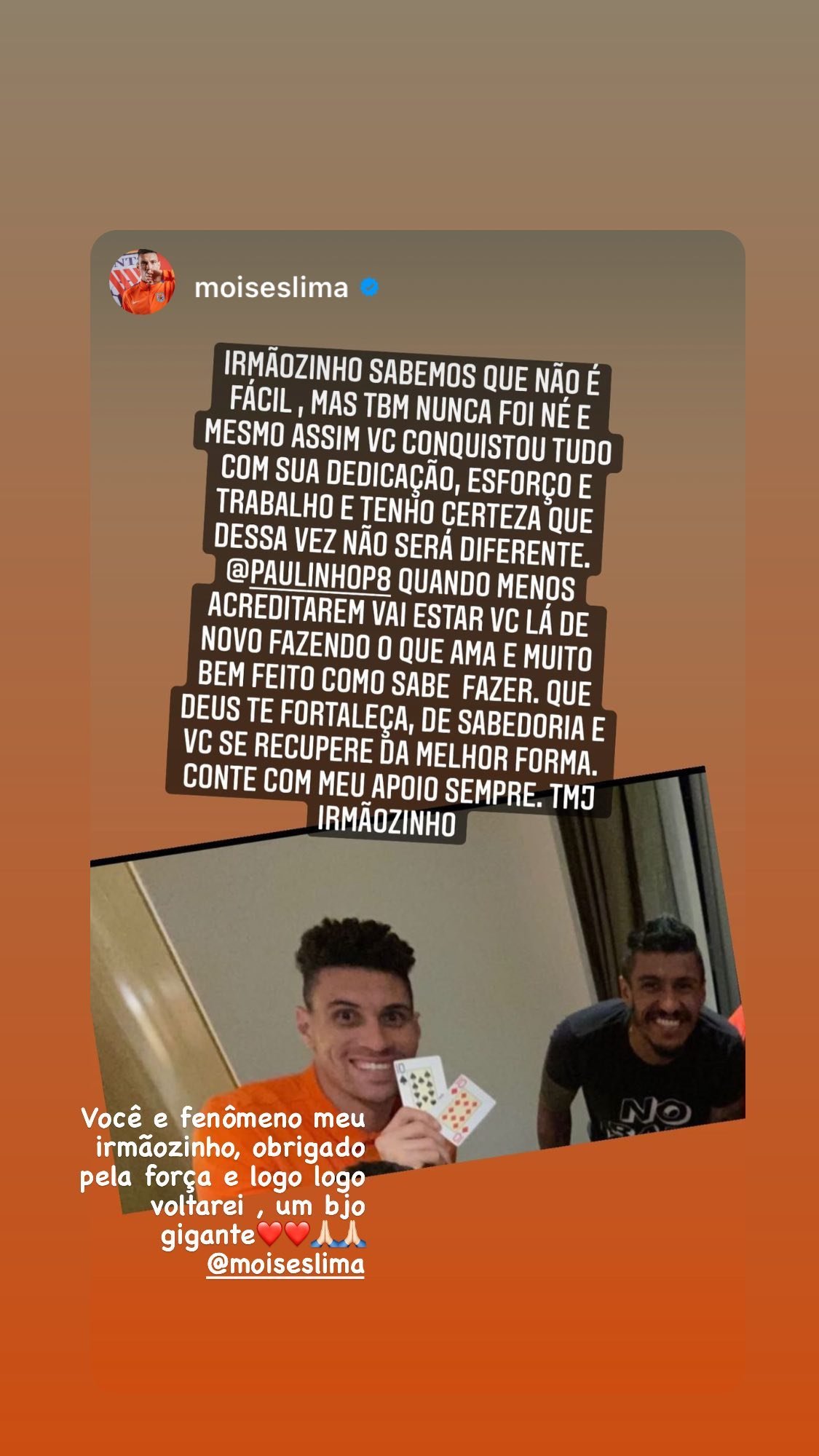 Paulinho recebe apoio de jogadores por conta de lesão grave no joelho