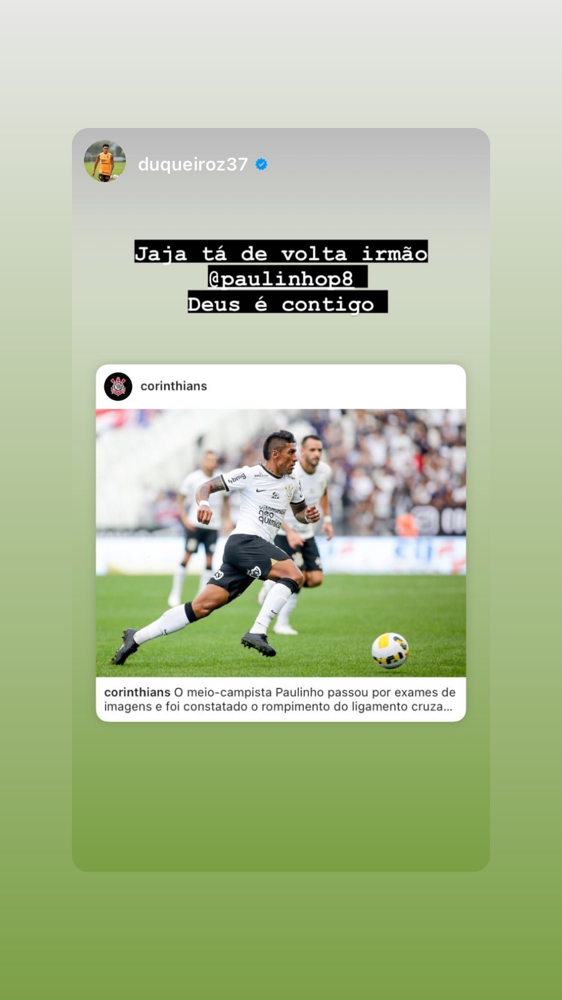 Paulinho recebe apoio de jogadores por conta de lesão grave no joelho