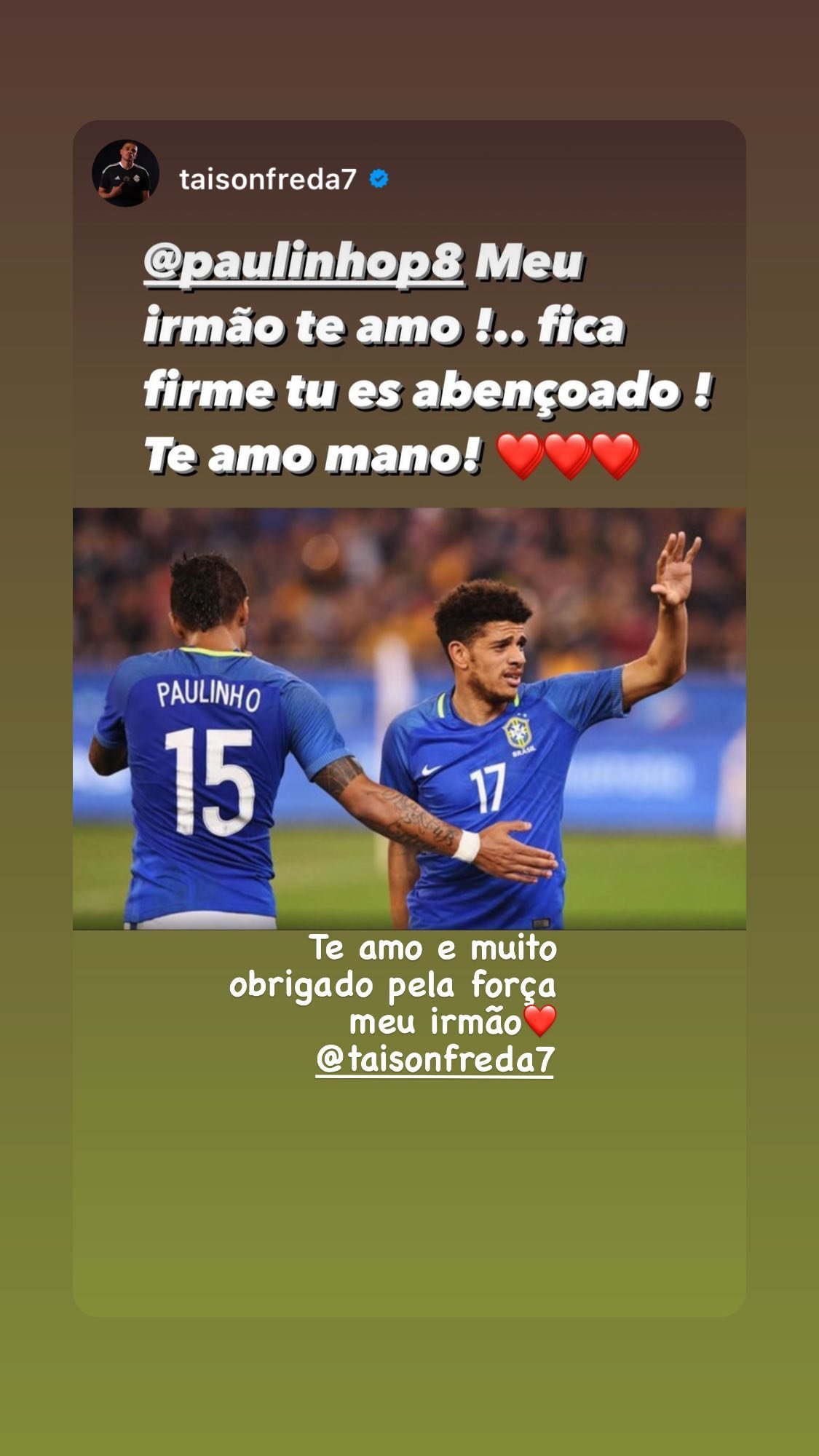 Paulinho recebe apoio de jogadores por conta de lesão grave no joelho