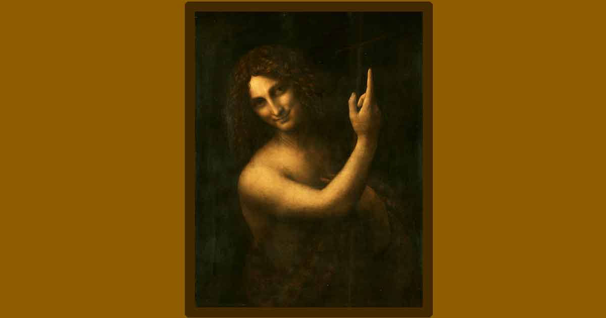 O quadro “São João Batista”, de Leonardo da Vinci: o profeta é chamado de “João, o que mergulha” na tradução de Cavallari. Crédito: Wikipedia