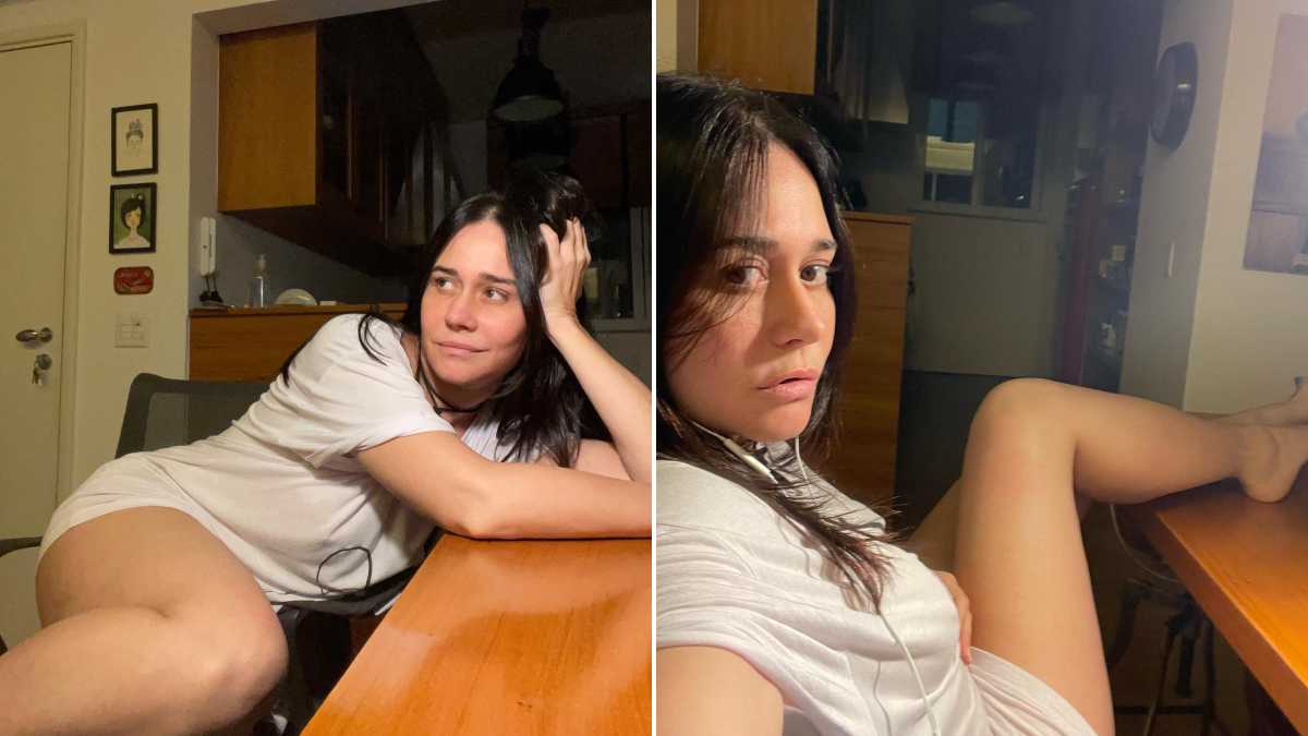 Alessandra Negrini posa sexy de camisetão: 'Quem nunca fez selfie pra enganar o tédio'