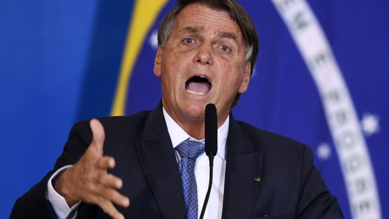 O presidente Jair Bolsonaro durante discurso no Palácio do Planalto em Brasília, em 7 de junho de 2022 - AFP
