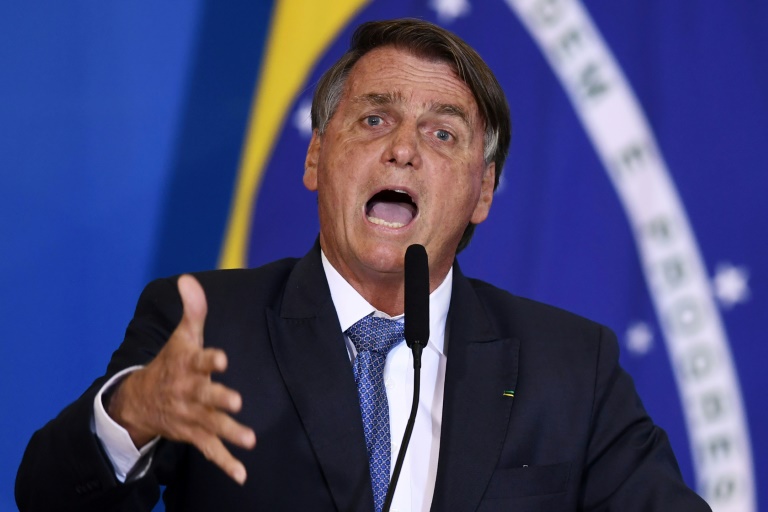 O presidente Jair Bolsonaro durante discurso no Palácio do Planalto em Brasília, em 7 de junho de 2022 - AFP