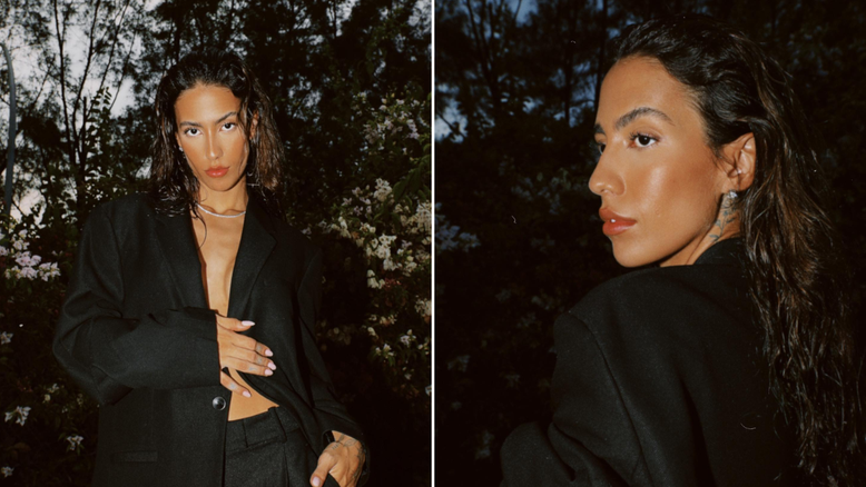 Gabi Brandt sensualiza com terno preto sem nada por baixo e recebe elogios: 'Perfeita'