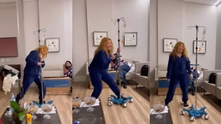 Joelma posta clique brincando com soro do hospital após internação