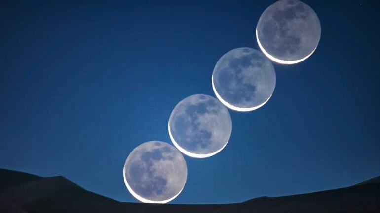 Nos últimos estágios da Lua em sua fase Minguante, o nosso satélite natural exibe uma pequena porção iluminada pelos raios solares, brilhando logo acima do horizonte Leste, antes do nascer do Sol. Nesta imagem, podemos ver também a luz refletida pela Terra, chamada de luz cinérea, iluminando a parte sombreada do disco lunar. Dentre as mais importantes descrições da luz cinérea está a feita pelo artista e intelectual renascentista Leonardo da Vinci, há mais de 500 anos. Para a imagem acima, foram capturadas e empilhadas diferentes exposições da Lua no deserto de Badain Jilin, na Mongólia Interior, China, em 29 de agosto de 2019